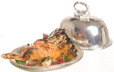 Dollhouse Miniature Leg Of Lamb On Metal Tray